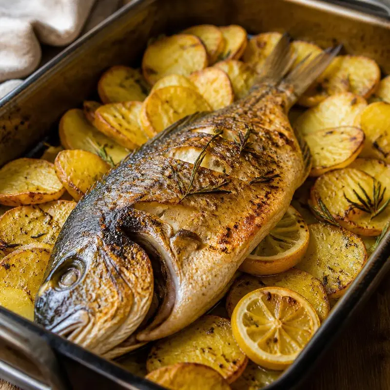 Orata al forno con patate — ricetta della Nonna
